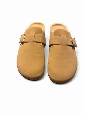 Forever 21 Tan Suede Buckle Slip-On Clogs
